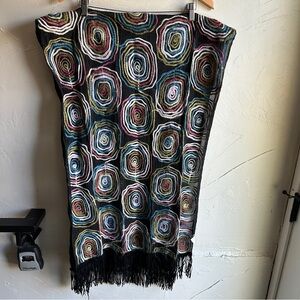 Treska Embroidered Spiral Fringe Scarf Boho Artsy Abstract Statement Wrap 66”x24